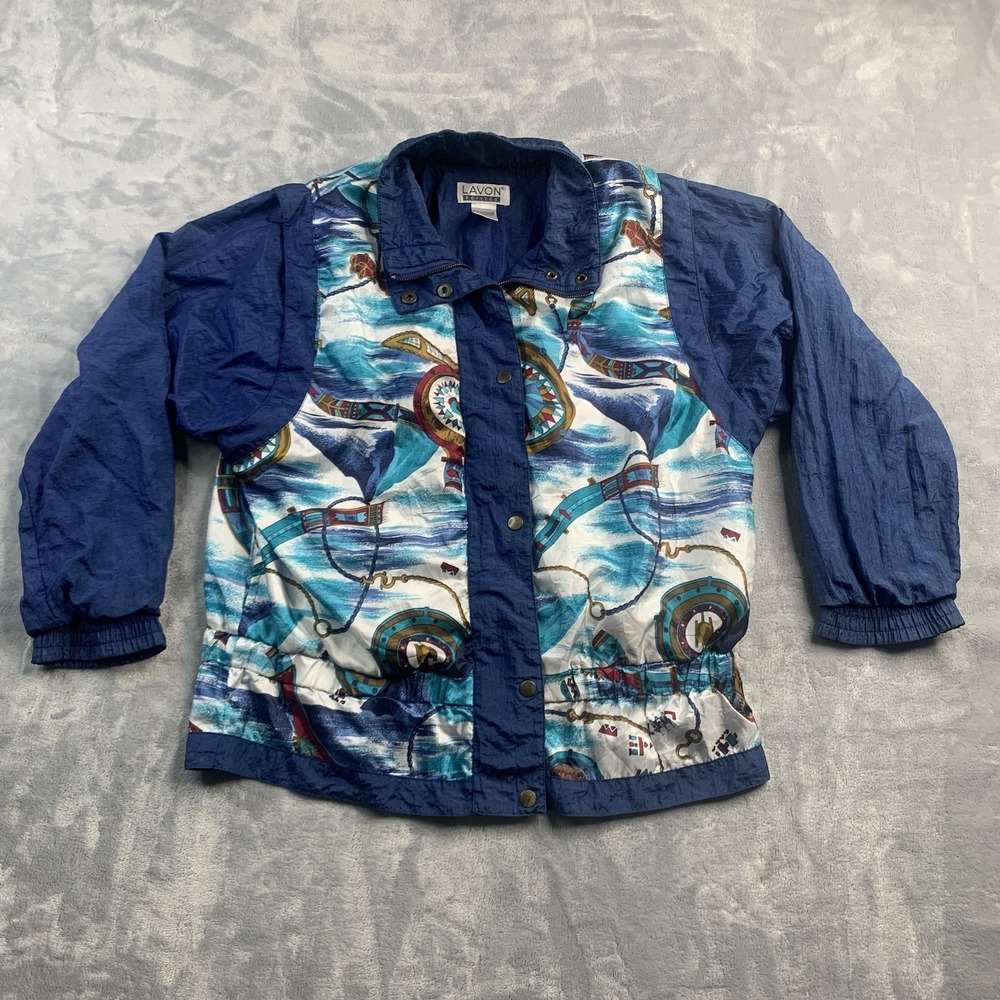 Vintage 90s Lavon Petites WindBreaker Womens Petite Small Nautical Colorful